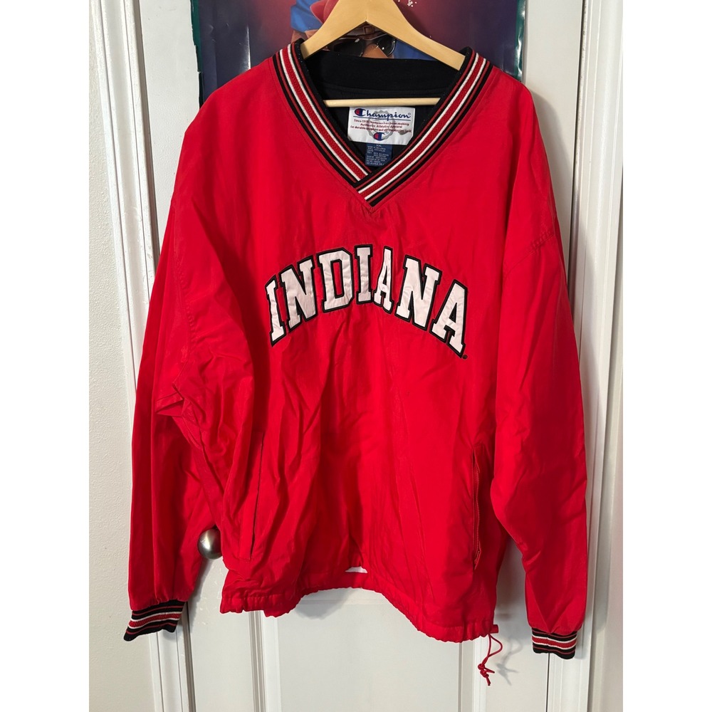 Champion Indiana University Hoosiers V-Neck Windbreaker Jacket 90s XXL Vintage